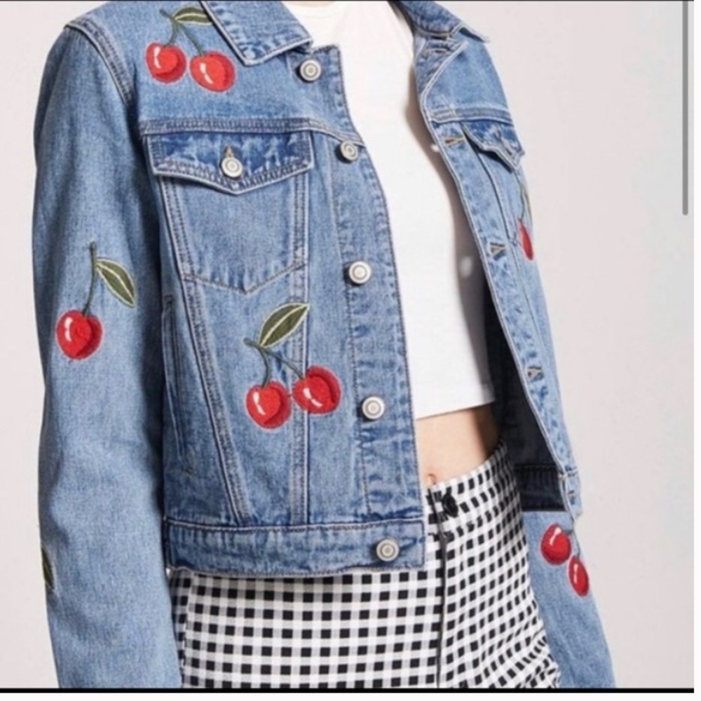 Forever 21 Denim Jacket with Cherries